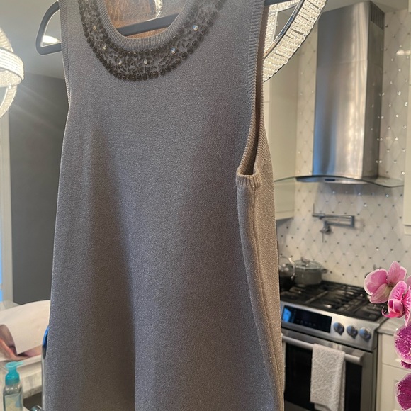 Bianca Nygard gold knit holiday shell with beading size large holiday wear - Picture 8 of 13